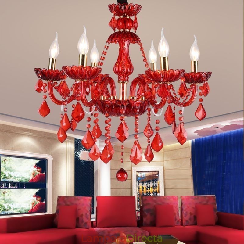 Lámpara colgante de cristal elegante europea de color rojo