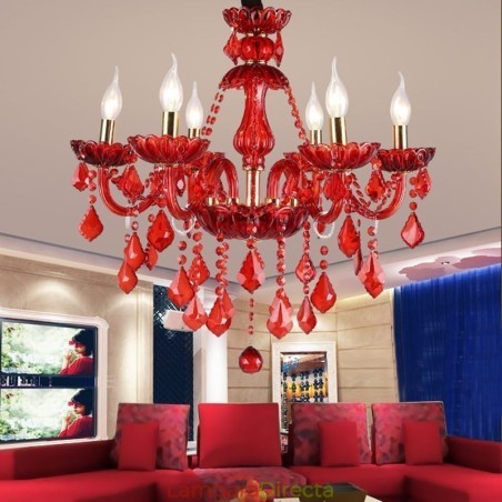 Lámpara colgante de cristal elegante europea de color rojo Lámpara colgante de cristal elegante europea de color rojo