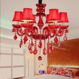 Lámpara colgante de cristal elegante europea de color rojo