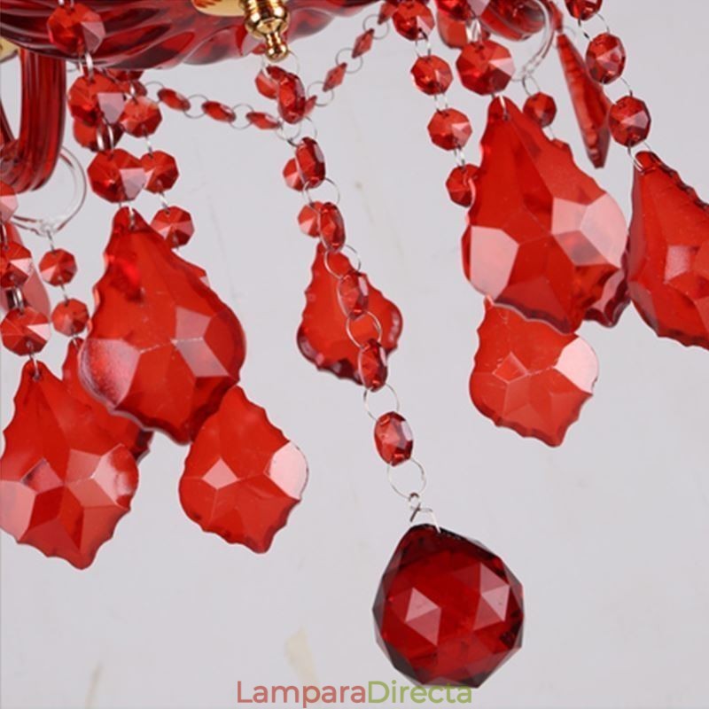 Lámpara colgante de cristal elegante europea de color rojo
