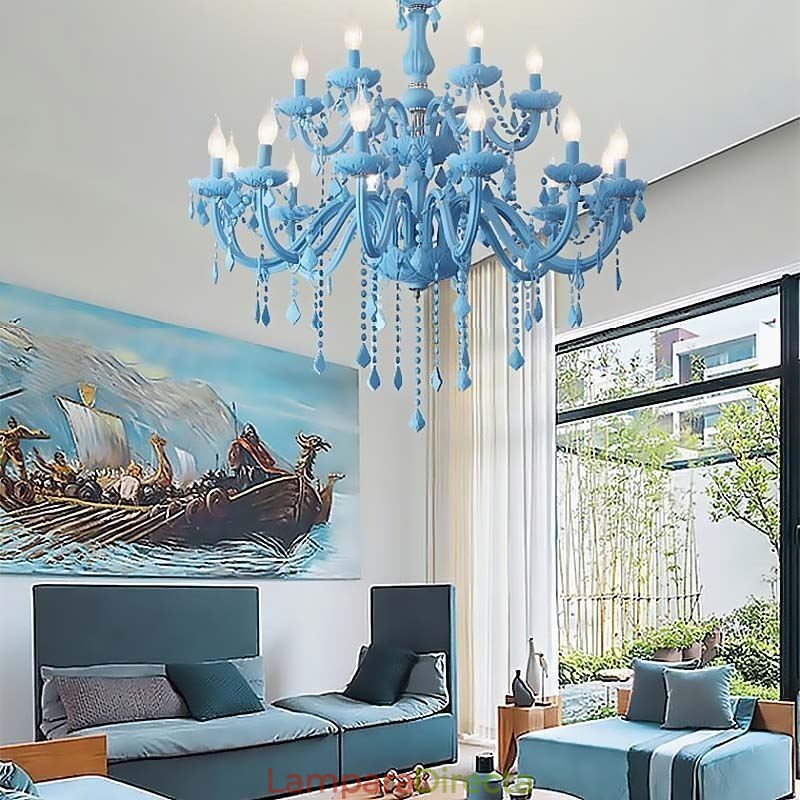 Elegante lámpara colgante de cristal de estilo europeo de gran tamaño.
