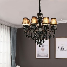 Lámpara de araña de cristal de lujo europea negra de 10 luces