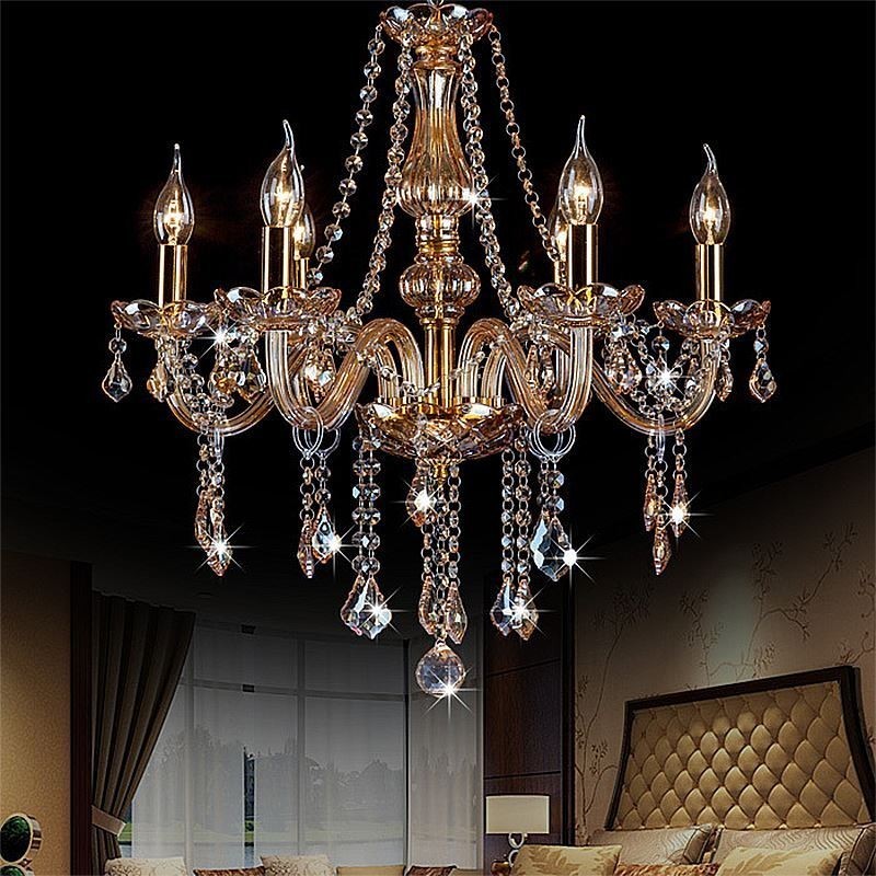 Lámpara colgante de cristal europea de lujo en color ámbar.