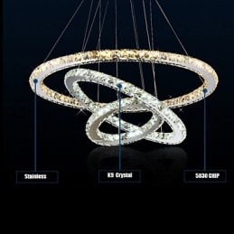 Lámparas colgantes de cristal K9 ámbar y transparente, iluminación con 3 anillos