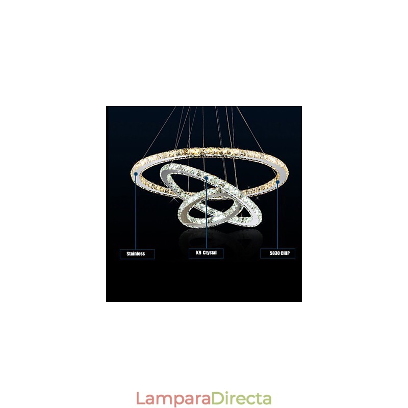 Lámparas colgantes de cristal K9 ámbar y transparente, iluminación con 3 anillos
