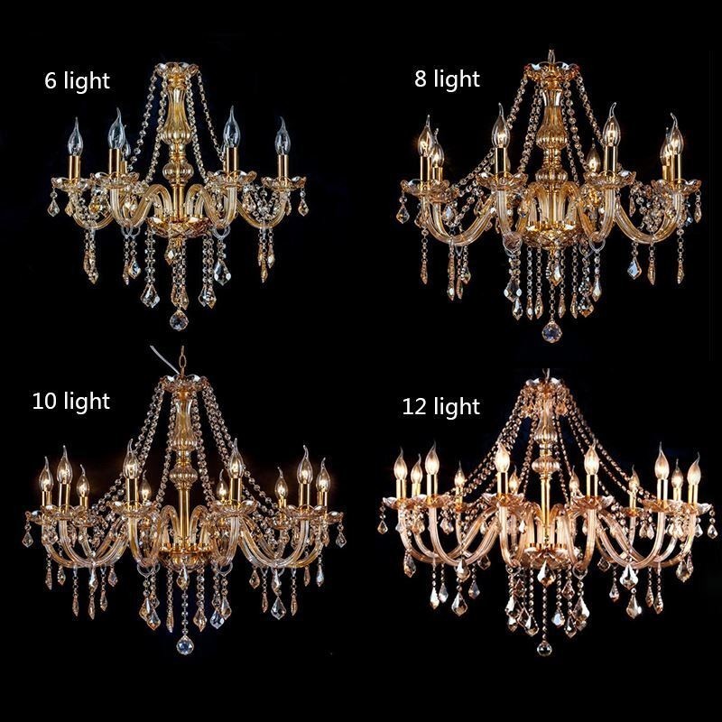 Lámpara colgante de cristal europea de lujo en color ámbar.