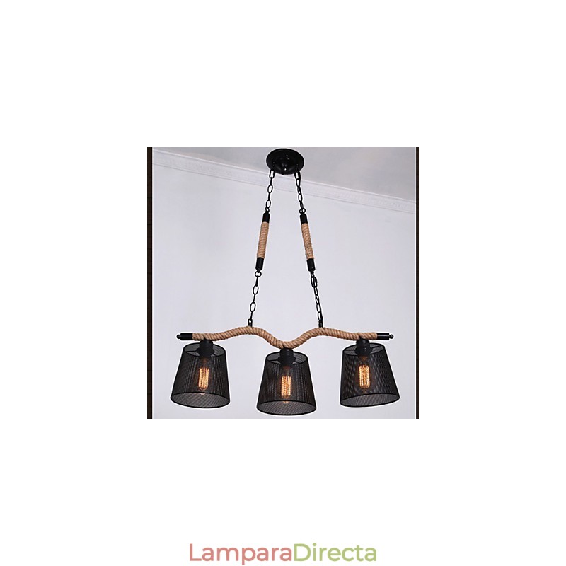 Lámpara de araña de cuerda con tres cabezas pastorales creativas retro