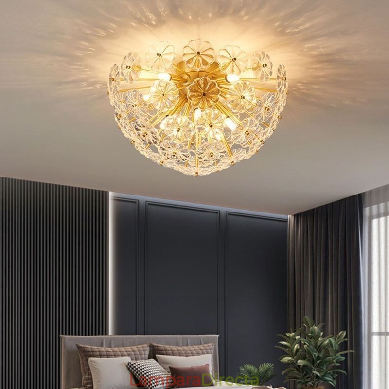 Lámpara de techo decorativa moderna con forma de flor y montaje empotrado de vidrio semicircular