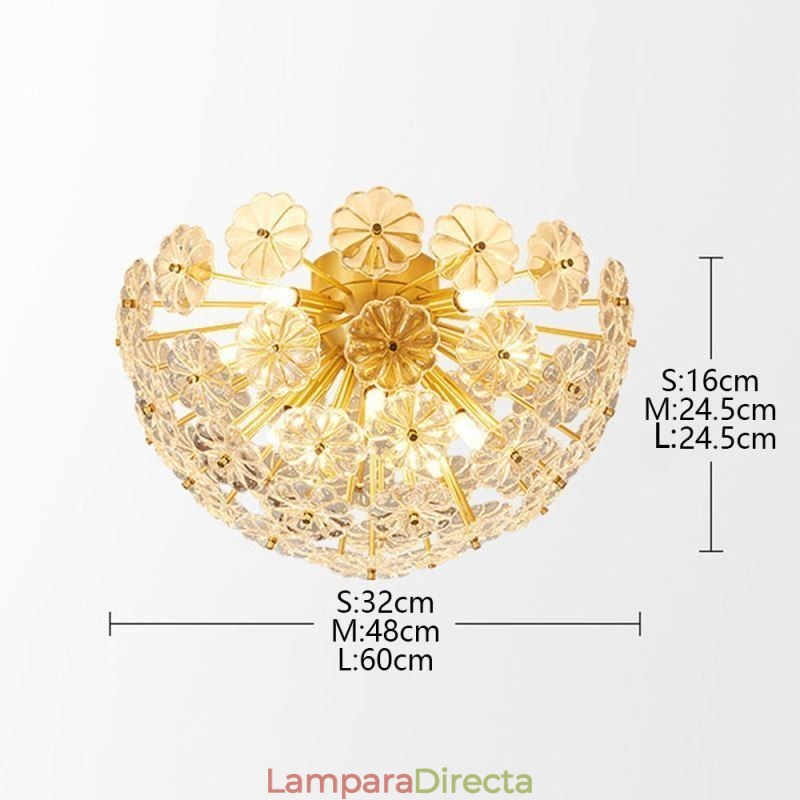 Lámpara de techo decorativa moderna con forma de flor y montaje empotrado de vidrio semicircular