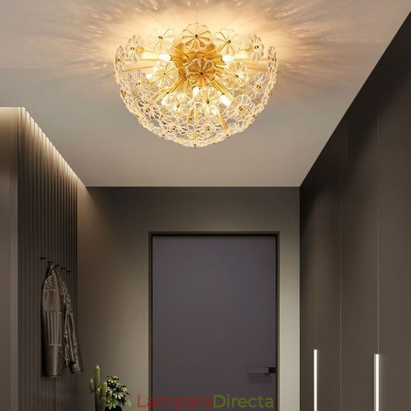 Lámpara de techo decorativa moderna con forma de flor y montaje empotrado de vidrio semicircular
