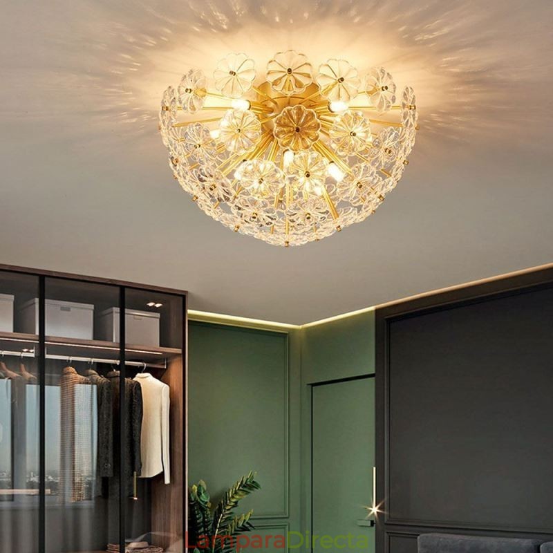 Lámpara de techo decorativa moderna con forma de flor y montaje empotrado de vidrio semicircular