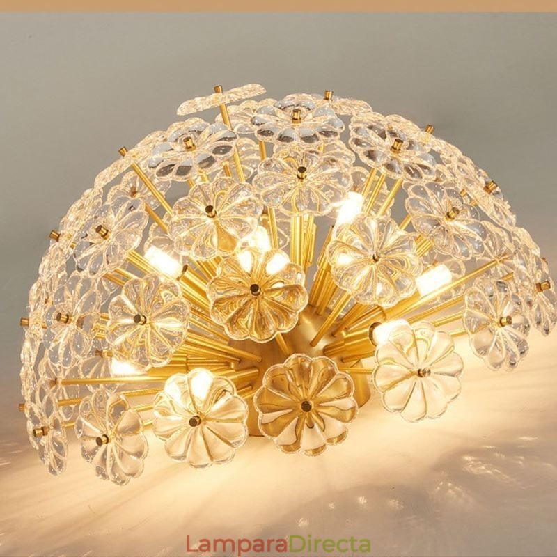 Lámpara de techo decorativa moderna con forma de flor y montaje empotrado de vidrio semicircular