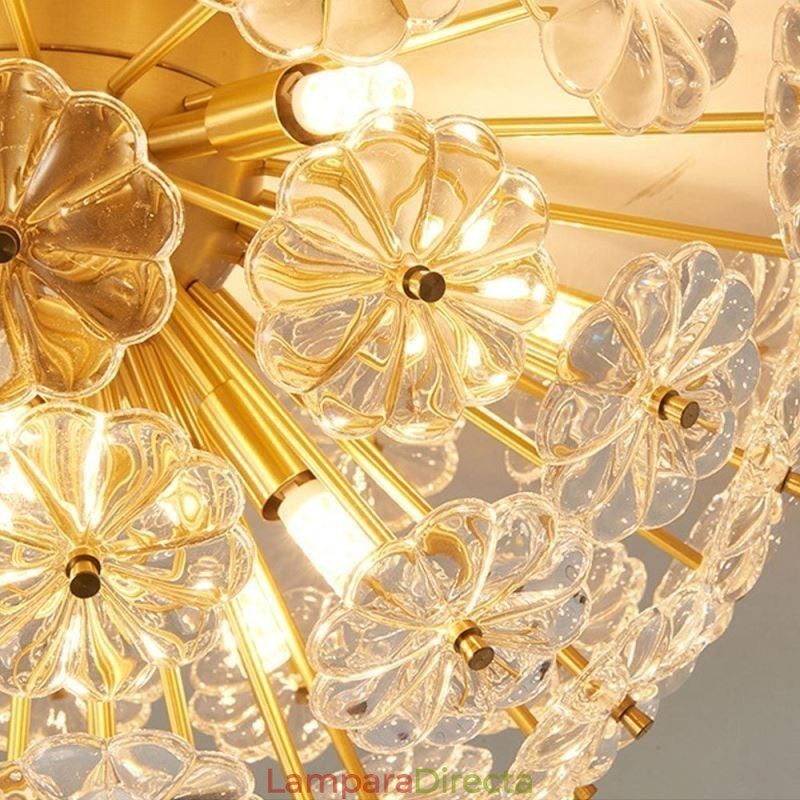Lámpara de techo decorativa moderna con forma de flor y montaje empotrado de vidrio semicircular