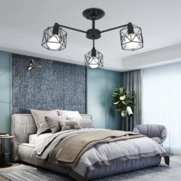 Lámpara colgante moderna de jaula de pájaros de hierro, iluminación decorativa