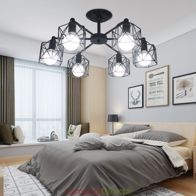 Lámpara colgante moderna de jaula de pájaros de hierro, iluminación decorativa