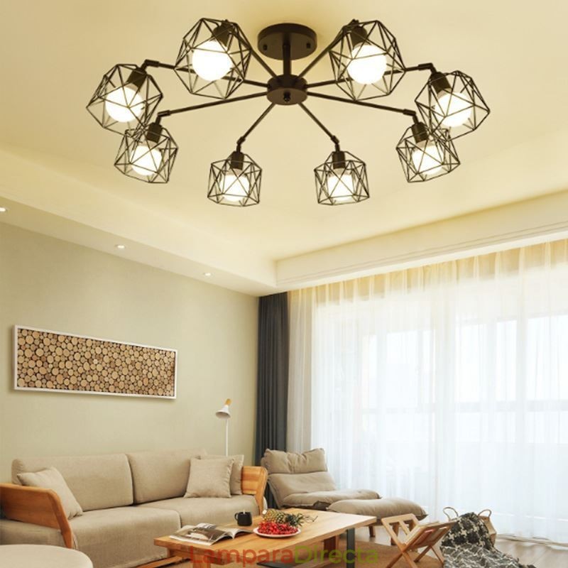 Lámpara colgante moderna de jaula de pájaros de hierro, iluminación decorativa