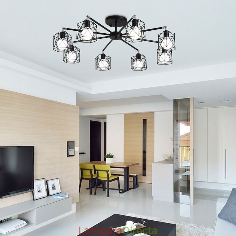 Lámpara colgante moderna de jaula de pájaros de hierro, iluminación decorativa