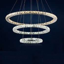 Lámparas colgantes de cristal K9 ámbar y transparente, iluminación con 3 anillos