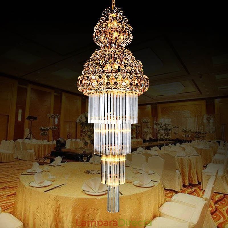 Lámpara colgante larga de lujo estilo imperio de cristal retro