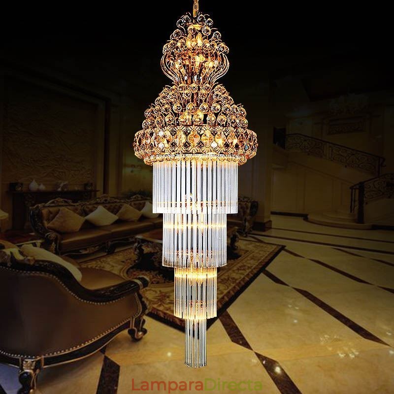 Lámpara colgante larga de lujo estilo imperio de cristal retro