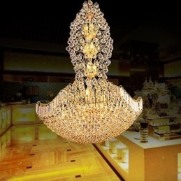 Lámpara colgante estilo imperio de cristal europeo, grande, color dorado