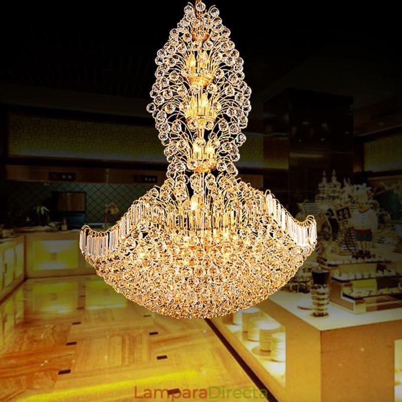 Lámpara colgante estilo imperio de cristal europeo, grande, color dorado