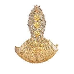 Lámpara colgante estilo imperio de cristal europeo, grande, color dorado