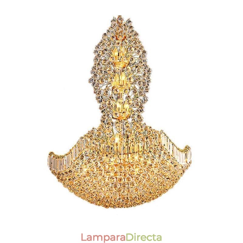 Lámpara colgante estilo imperio de cristal europeo, grande, color dorado