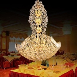 Lámpara colgante estilo imperio de cristal europeo, grande, color dorado