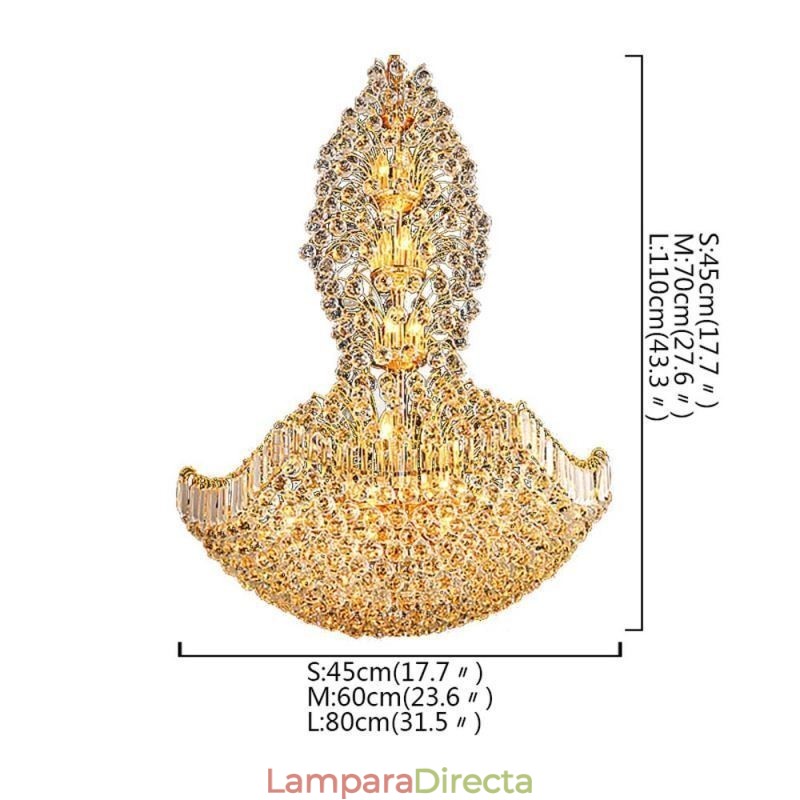 Lámpara colgante estilo imperio de cristal europeo, grande, color dorado