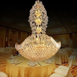 Lámpara colgante estilo imperio de cristal europeo, grande, color dorado