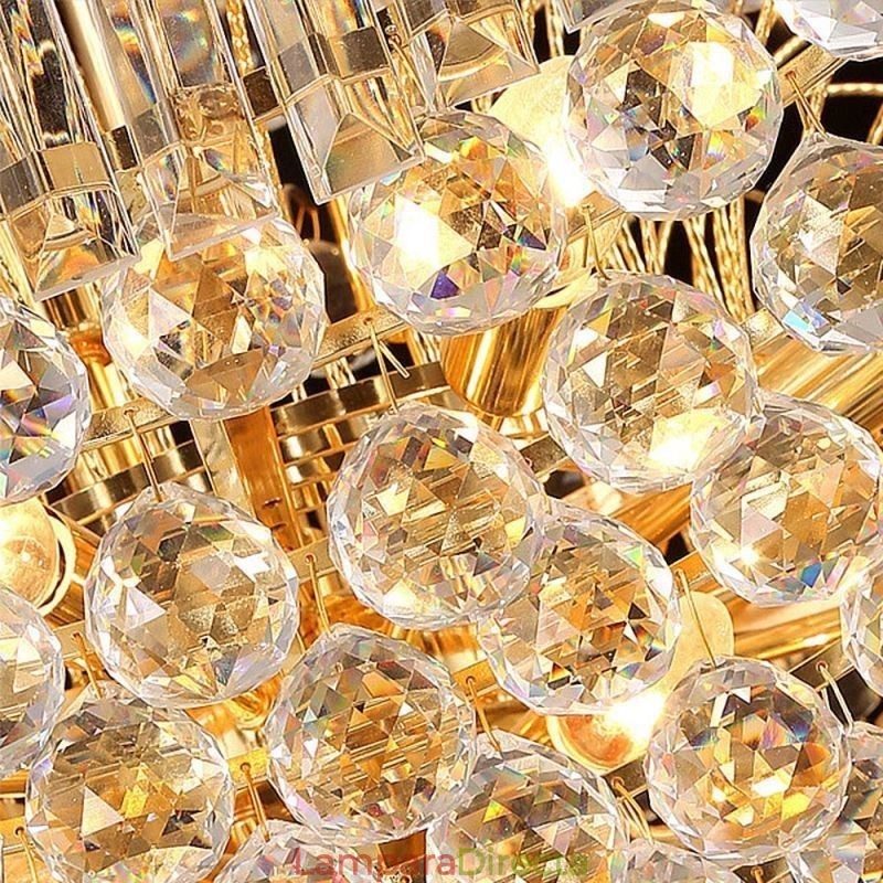 Lámpara colgante estilo imperio de cristal europeo, grande, color dorado