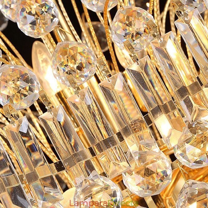Lámpara colgante estilo imperio de cristal europeo, grande, color dorado