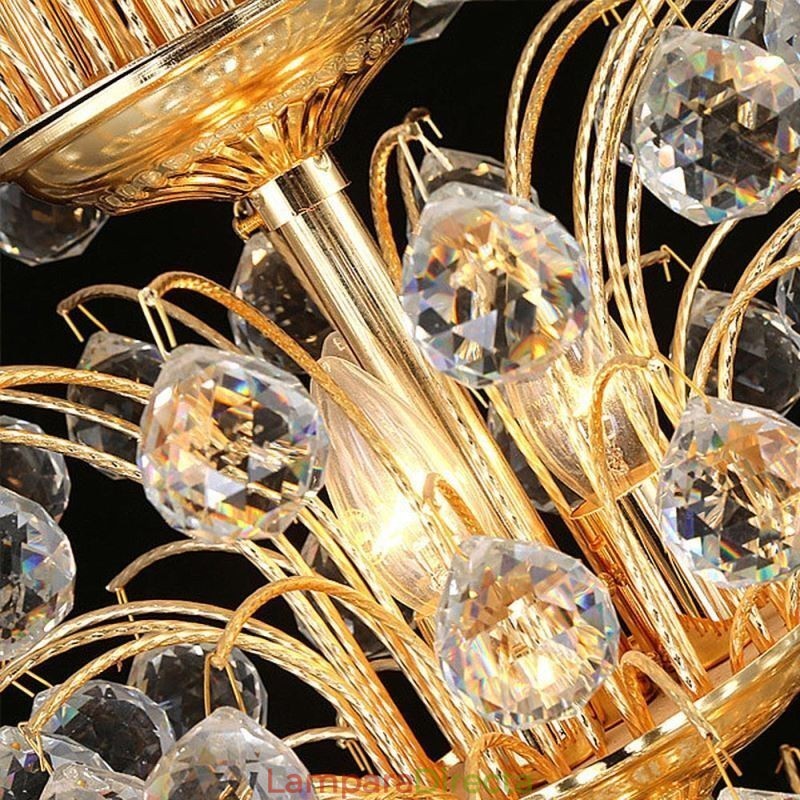 Lámpara colgante estilo imperio de cristal europeo, grande, color dorado