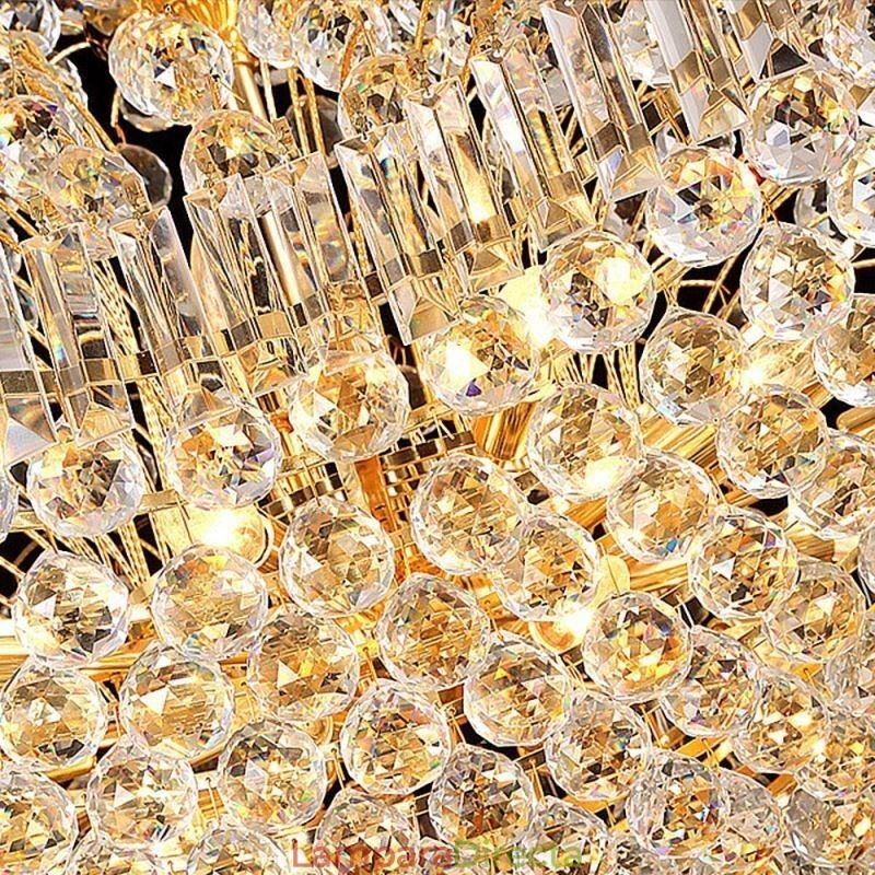 Lámpara colgante estilo imperio de cristal europeo, grande, color dorado