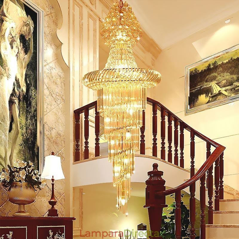 Lámpara de araña de cristal de lujo, moderna, europea, elegante, larga, colgante, escalera dúplex