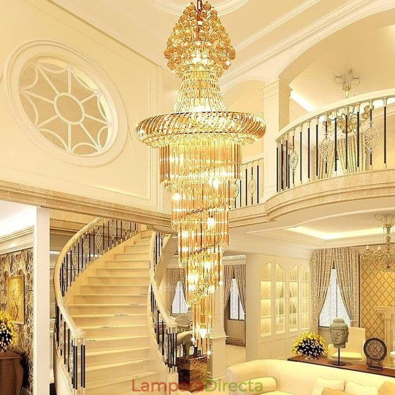 Lámpara de araña de cristal de lujo, moderna, europea, elegante, larga, colgante, escalera dúplex