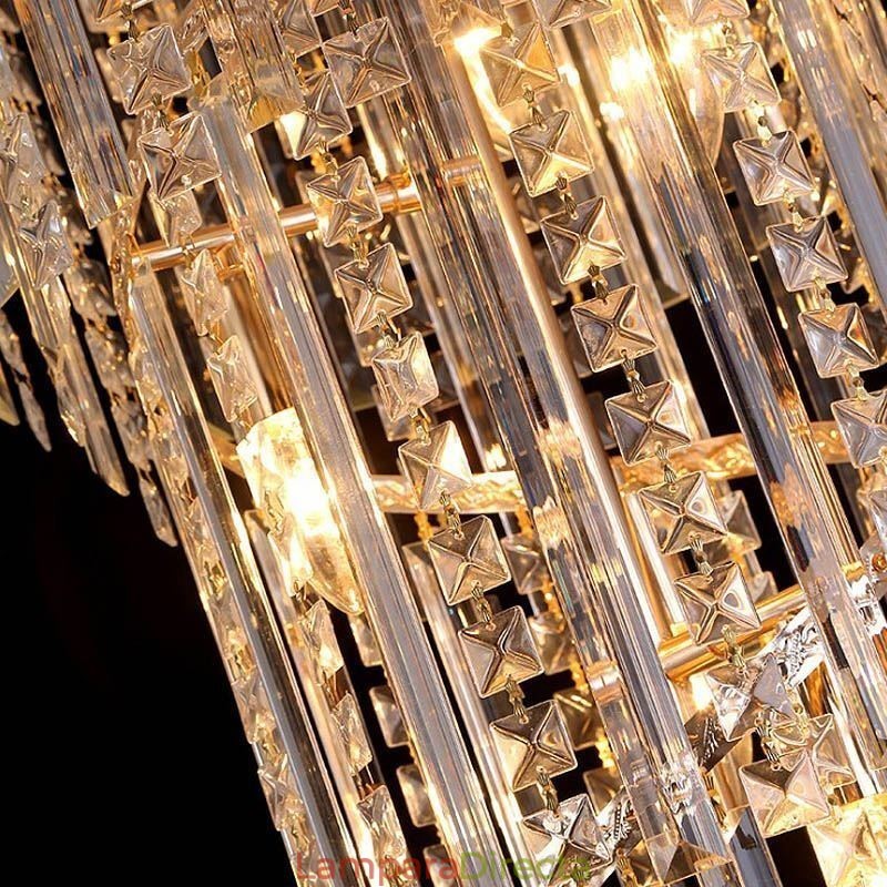 Elegante lámpara de araña de cristal moderna, sencilla y larga, con escalera dúplex