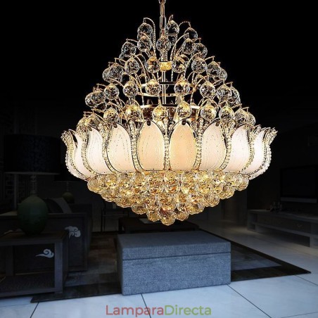 Lámpara colgante contemporánea de cristal estilo imperio color dorado Lotus Lámpara colgante contemporánea de cristal estilo imperio color dorado Lotus