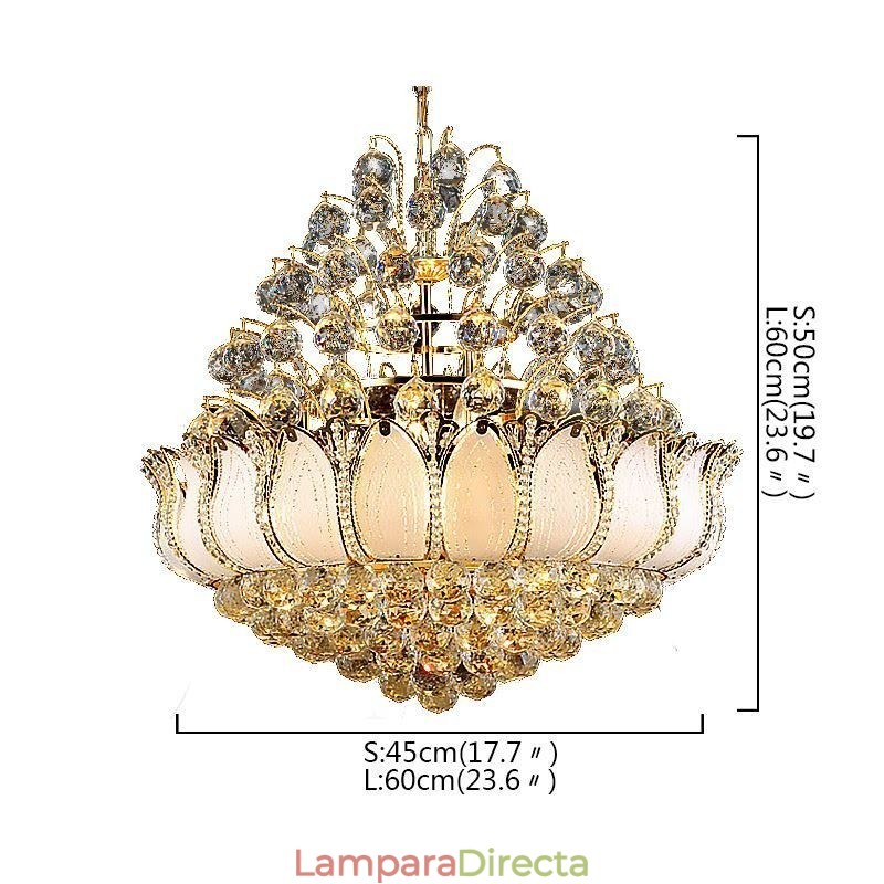 Lámpara colgante contemporánea de cristal estilo imperio color dorado Lotus