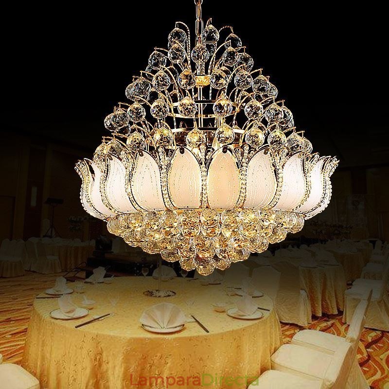 Lámpara colgante contemporánea de cristal estilo imperio color dorado Lotus