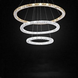 Lámparas colgantes de cristal K9 ámbar y transparente, iluminación con 3 anillos