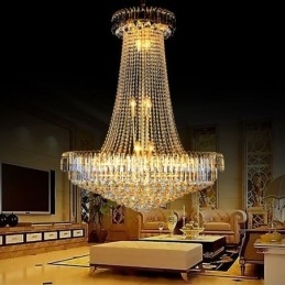 Elegante lámpara colgante de cristal europea, lámpara colgante larga, escalera dúplex