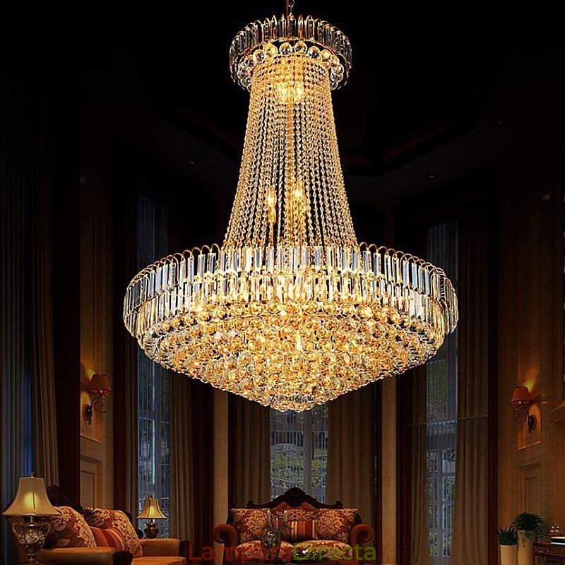 Elegante lámpara colgante de cristal europea, lámpara colgante larga, escalera dúplex