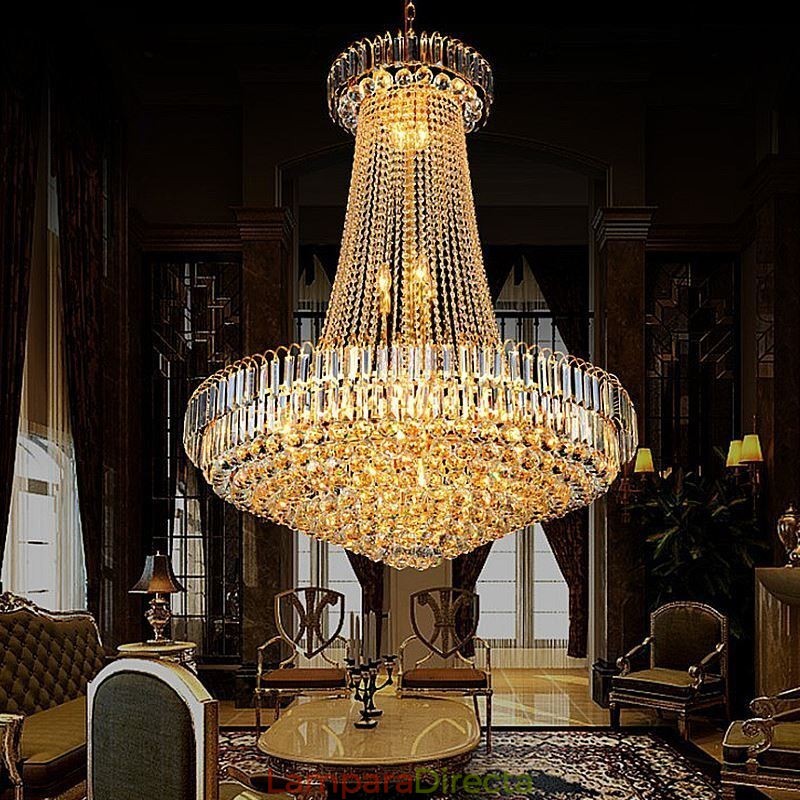 Elegante lámpara colgante de cristal europea, lámpara colgante larga, escalera dúplex