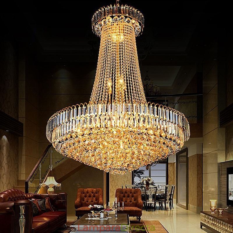 Elegante lámpara colgante de cristal europea, lámpara colgante larga, escalera dúplex