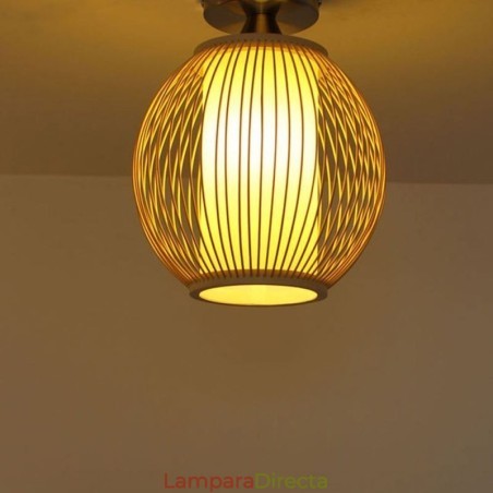 Lámpara de techo de bambú redonda, creativa y única, con montaje semiempotrado, para iluminación de porche Lámpara de techo de bambú redonda, creativa y única, con montaje semiempotrado, para iluminación de porche