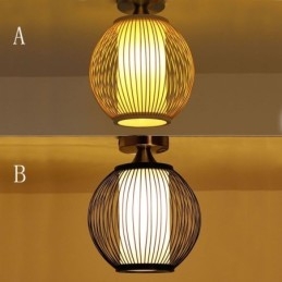 Lámpara de techo de bambú redonda, creativa y única, con montaje semiempotrado, para iluminación de porche