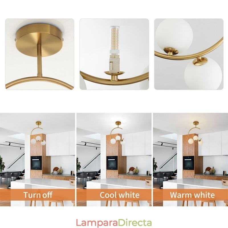 Lámpara de techo empotrada moderna y sencilla de tres luces, de cristal blanco lechoso, G9, 5 W