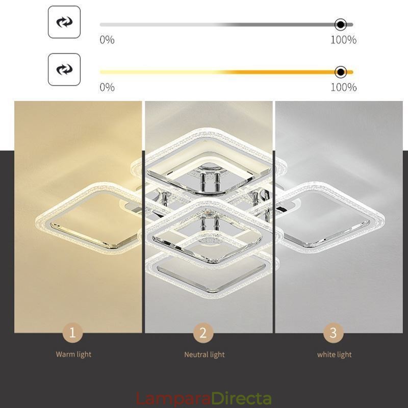 Lámpara de techo cuadrada de acrílico cromado con montaje empotrado de 5 luces